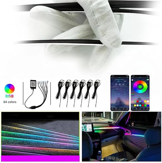 Car Interior led Ambient Lighting, Symphony RGB Car LED Strip Light, 6 in 1 with 204 inches Acrylic Fiber Optic, Multicolor Ambient Lighting Kits, Music Sync Rhythm,Sound Active Function - Image 6