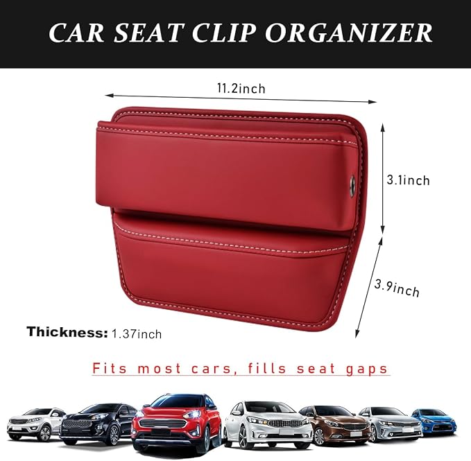 Kewucn Car Seat Gap Organizer, Adjustable Leather Front Seat Gap Filler Storage Box, Multifunctional Auto Console Side Pocket Organizer for Phone Glasses Key Card, Car Accessories (Red) - Image 2
