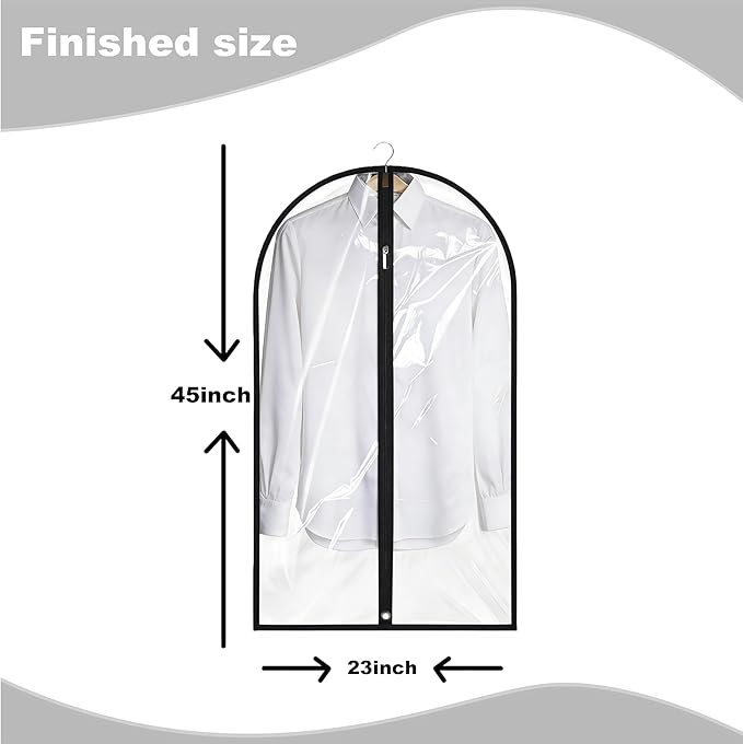 Garment Bags for Hanging Clothes, 45'' Suit Bag Cover for Storage and Travel, Dress Bags for Gowns Long, 2 Pack (Clear) - Image 2