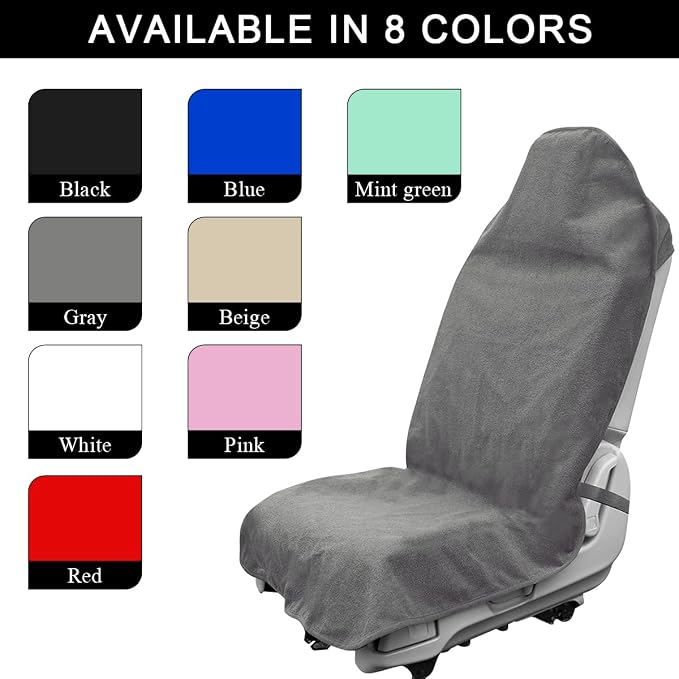 DXNQ 2PCS Car Towel Seat Cover, Waterproof Sweating Non-Slip Premium Soft Towel Carseat Protector, Universal Machine Washable Car Truck SUV Front Seat Cover for Gym Workout Beach Hiking (Gray) - Image 4