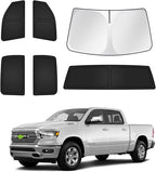 Canvcle Sunshades for Dodge Ram 1500 Crew Cab 2019-2025 2026 Accessories Windshield Sun Shade Side Rear Window Shade Cover Sun Visor Shield Privacy Protection Keep Vehicle Cool Black 6PCS by Canvcle