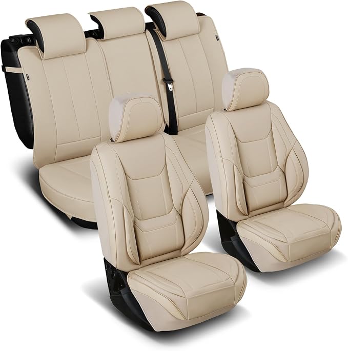 Coverland Premium Car Seat Covers Full Set Waterproof Interior Protector | Airbag Compatible Non-Slip Seat Cover for GMC Yukon, Hummer H2 [Full set Beige - Size Chart X61] by Coverland