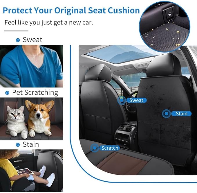 Front Seat Covers Custom Fit for Kia NIRO 2017-2026,Black&Brown | Luxury Faux Leather, Waterproof, Anti-Slip, Airbag Compatible, Breathable, Car Seat Protectors, 1 Row 2 Seats - Image 5