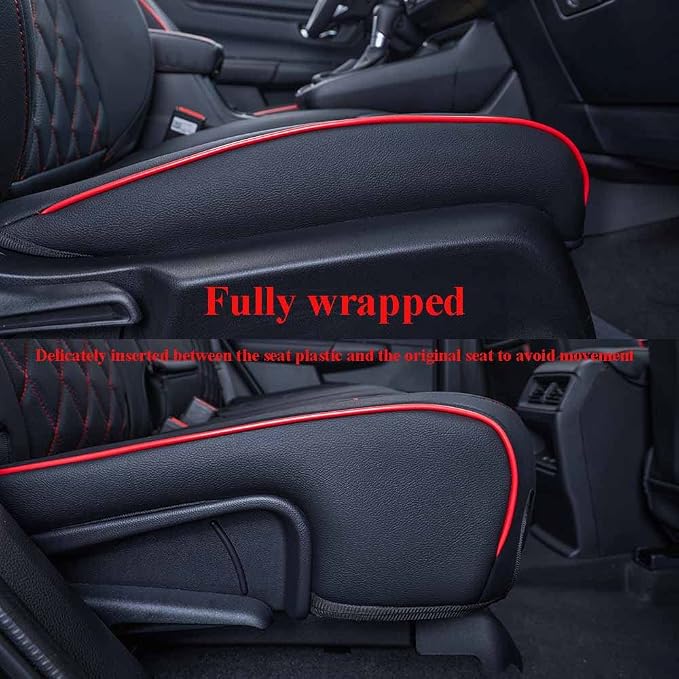 EKR Car Seat Covers for Honda CRV 2017-2022 Leatherette Full Set | Custom Fit for Honda CRV 2017 2018 2019 2020 2021 2022,Factory-Style Interior Upgrade,Faux Leather(Black with Red Piping) - Image 7