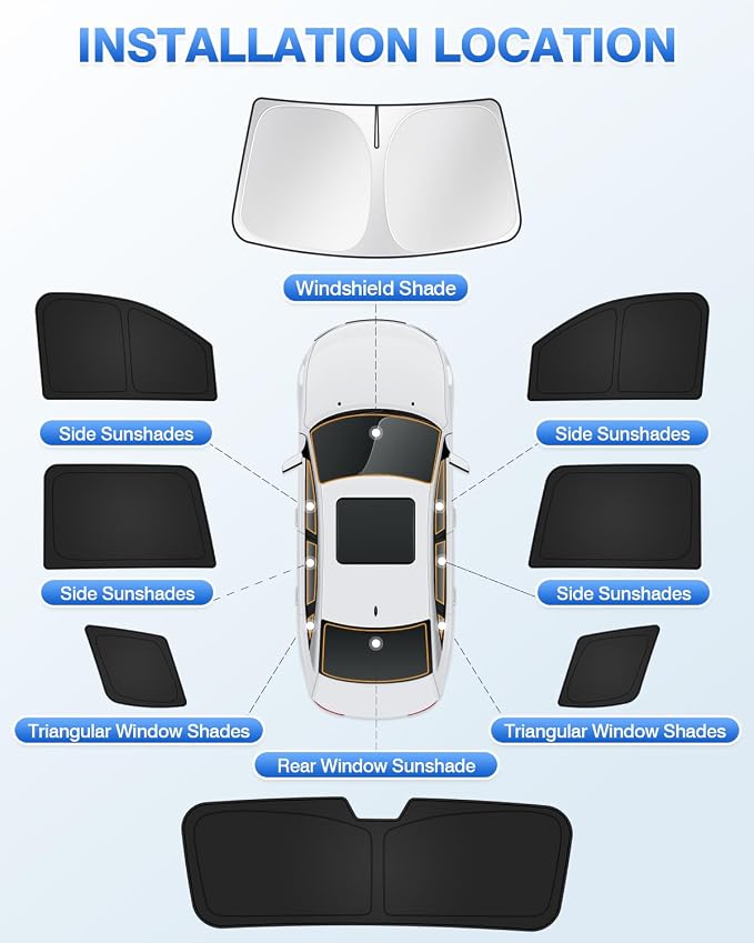 Canvcle Window Shades for 2015-2020 Chevrolet/Chevy Tahoe Accessories Windshield Sun Shade Side Rear Window Covers Sunshade Sun Visor Shield Privacy Protection for Camping Keep Vehicle Cool Black 8PCS - Image 5