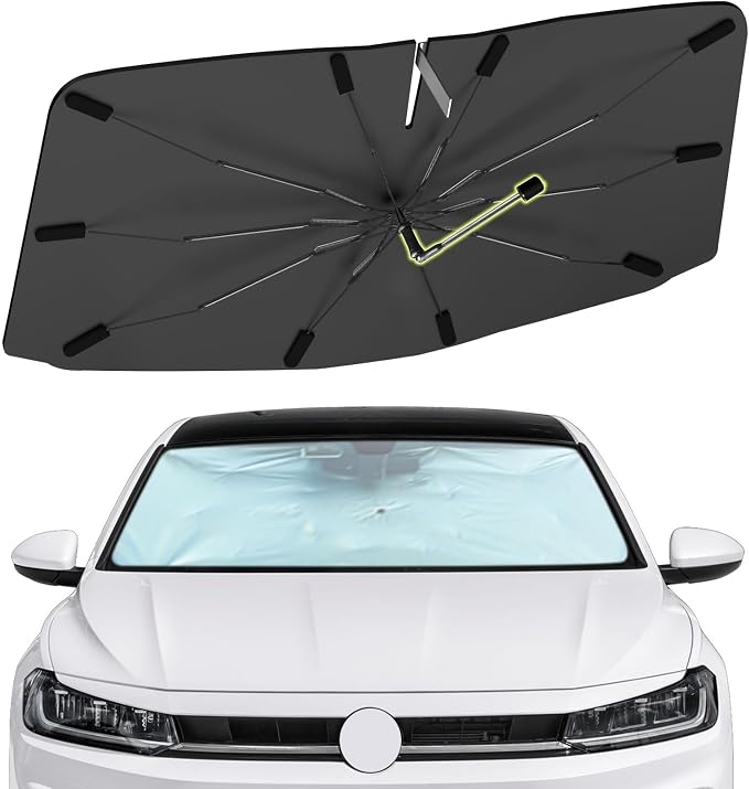 Windshield Sun Shade Umbrella for Volkswagen Jetta 2019-2025 Front Window | Foldable Sunshade with 360° Rotating Shaft, Custom Fit Car Shades for Jetta Accessories with UV & Heat Protection by Visufy