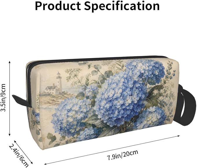 Blue Hydrangea Bloom Makeup Bag for Women | Small Travel Cosmetic Pouch with Zipper, Compact Makeup Organizer Bag for Purse, Toiletries, Skincare & Daily Essentials - Image 3