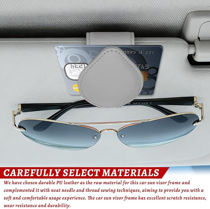 Sunglasses Holders for Car Visor, PU Leather Car Organizer, Magnetic Glasses Holder and Ticket Card Clip, Multi-Functional Auto Sun Visor Eyeglass Holder for Most Vehicles (Grey) - Image 4
