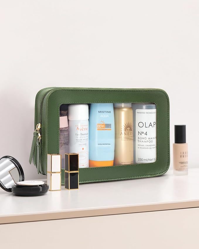 Clear Makeup Bags,TSA Approved Toiletry Bag with Zipper,Sunscreen Bag Clear Makeup Toiletry Pouch Beach Vacation Essentials for Women Teen Girls Gifts(Vintage Green) - Image 8