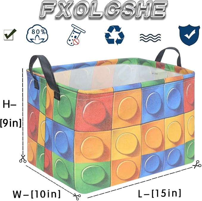 FXOLCSHE Building brick Basket,Building block book storage box,Laundry hamper,Waterproof foldable Kid's laundry basket,Shelf box,Baby Room decor(Building block) - Image 7