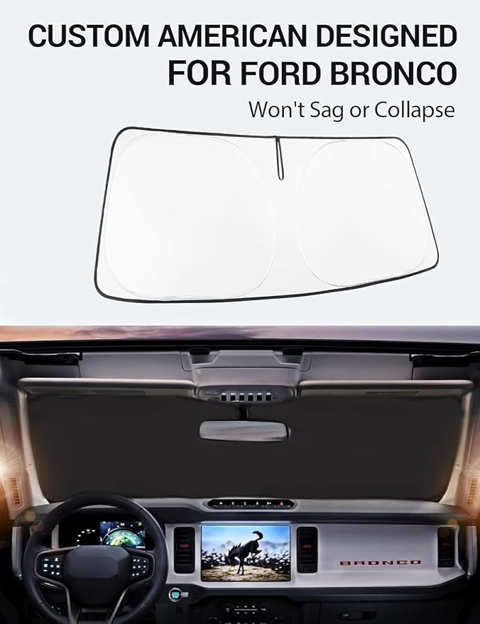 Proadsy Custom Fit 2021-2026 Ford Bronco Windshield Sun Shade, Blocks Heat | 240T Heat Shield, Drops Temp 54°F, Blocks 99% UV, Prevents Dashboard Cracking, Summer Parking & Beach Trips, Easy Twist-Fold - Image 2
