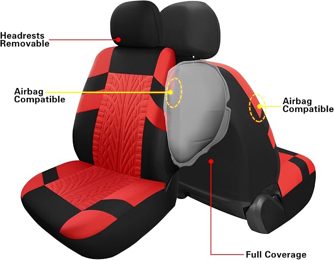Pariitadin Car Seat Covers Front Pair, Washable and Breathable Seat Covers for Cars, Universal Fit Car Interior Covers for Most Sedan Truck SUV, Black/Red - Image 4