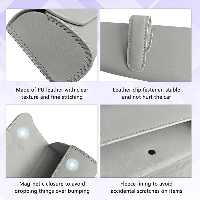 Sunglasses Holder for Car Sun Visor, Sunglass Organizer for Car, Magnetic Leather Eyeglasses Protective Storage Case, Waterproof Glasses Organizer Visor Accessories for Vehicles (Gray) - Image 5