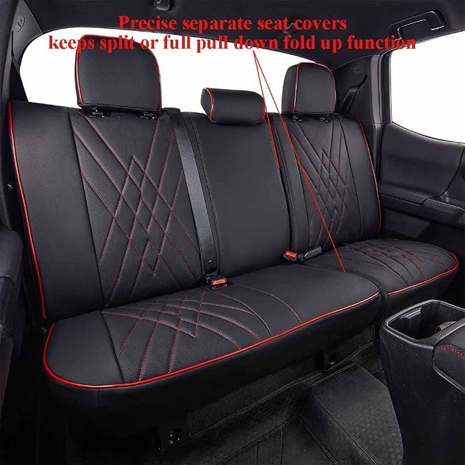EKR Car Seat Covers for Subaru Forester 2026(NO Base),Full Set | Custom Fit for Subaru Forester 2026 Premium/Sport/Wilderness/Limited/Touring(NO Base)Faux Leather(Black with Red Trim) - Image 4