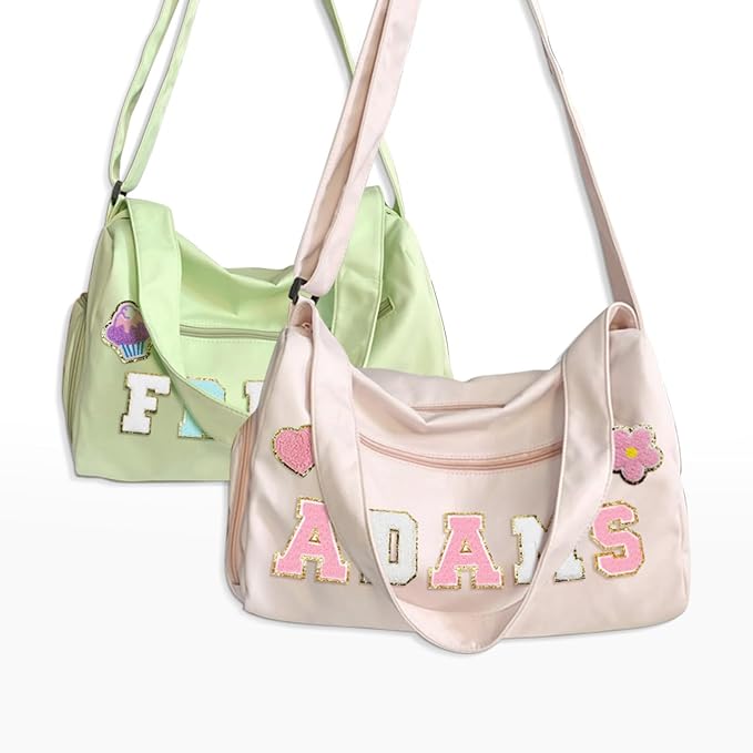 Personalized Name Dance Duffle Bags for Girls Dance Ballet Bag, Cute Travel Duffel Bag, Sport Duffle Gym Cheerleader Bag, Custom Chenille Letter Name Girls Boys Kids (Style 1) by CRAFFBASE