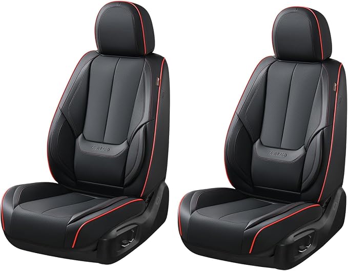 Coverado Seat Covers, Car Seat Covers Front Seats, Car Seat Cover, Car Seat Protector Waterproof, Car Seat Cushion Nappa Leather, BlackRed Seat Covers Carseat Cover Universal Fit for Most Cars by COVERADOAUTO