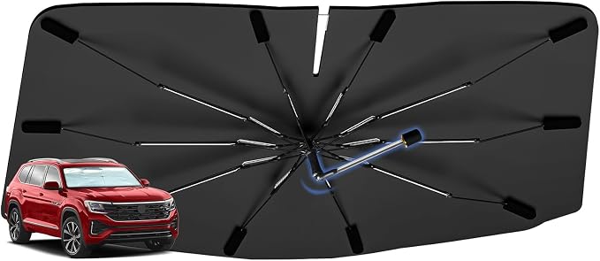 Windshield Sun Shade Umbrella for Volkswagen Atlas 2018-2026 Front Window | Foldable Car Sunshade, 360 Rotation Automotive Interior UV Protection for Outdoor Parking, Keep Car Cool Accessories by Bocvam