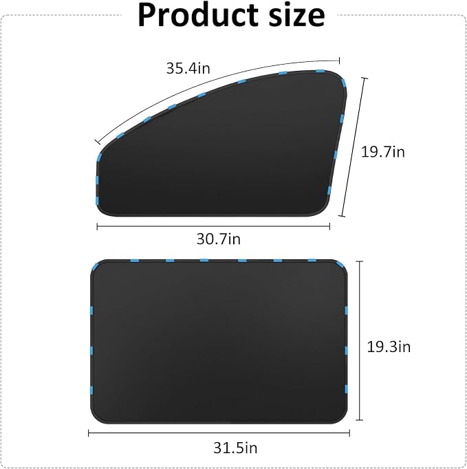 Window Sun Shade Car Curtains - Side Thiken Sun Shades Magnetic 100% Block Light Car Window Covers with Cooler Feeling (Black, back-T-2pcs) - Image 6