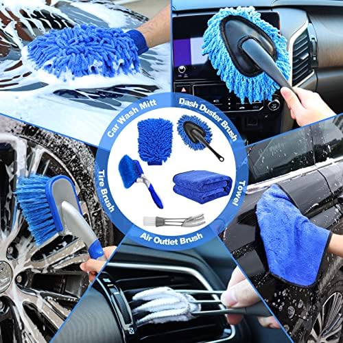 62'' Car Wash Brush Kit - Mitt, Mop, Sponge & Long Handle, Scratch-Free Chenille Replacement Head, Wheel Tire Brush, Car Detailing Kit for Cars, RV, Truck - Image 5