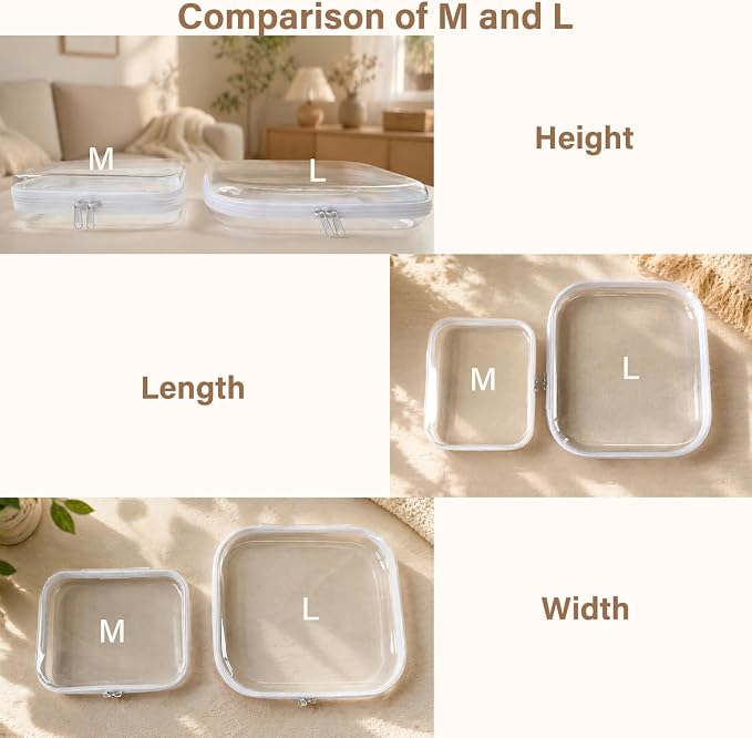 3-PCS Medium Clear Hard Shell Zipper Pouches, Clear Zipper Bags | Ivory Hard Case Pouches for Purse & Diaper Bag Organizer, Travel Essentials, Clear Storage Bags, and Travel Zipper Container - Image 3