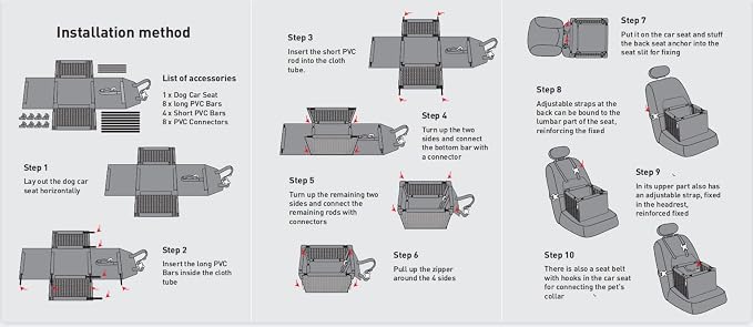 Dog Car Seat Puppy Portable Pet Booster Car Seat with Clip-On Safety Leash and Stable Fram, Anti-Collapse,Perfect for Small Pets - Image 7