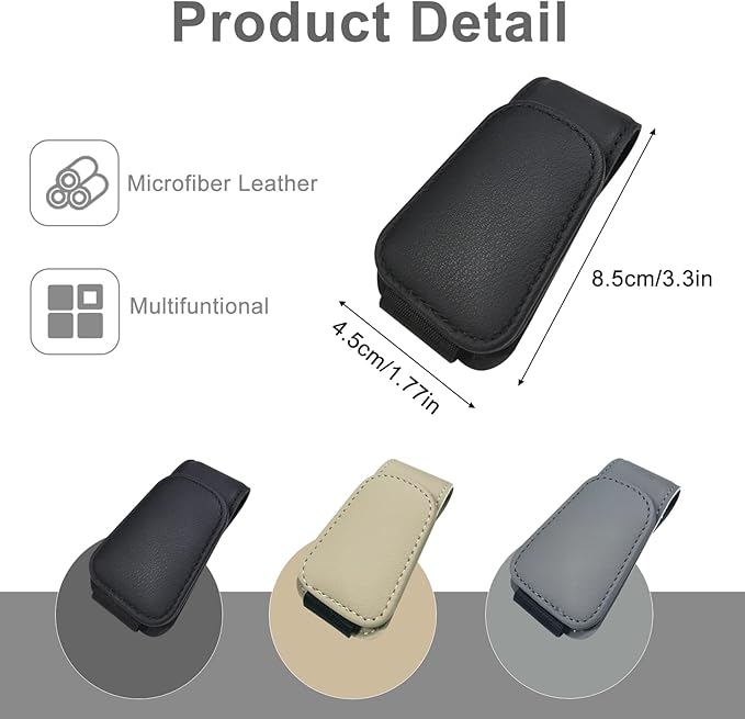 EldHus Sunglass Holder for Car Visor - 2 Pack Magnetic Car Glasses Holder Clip, Leather Eyeglass Holder for Car, Universal Vehicle Sunglasses Hanger Eyeglasses Mount, Black - Image 6