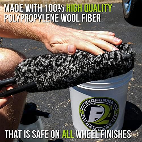 ExoForma Bendable Brush Set - Unique Adjustable 2-Piece Wheel Brush Set Cleans Behind Wheels - Tough Yet Gentle Wool Fiber + No-Scratch Rubber Tip Safe for All Wheel Types - Comfy Ergonomic Grip - Image 4