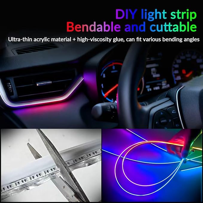 Interior Car Strip Lights Dreamcolor Acrylic Car Decorative Lights with APP Control Multicolor Internal Lighting Kit Music&DIY Function Ambient Fiber Optic Strip LEDs (Dreamcolor 18-1) - Image 5