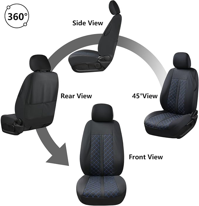 Truckiipa Seat Covers for Tacoma Full Set Leather Truck Seat Covers Waterproof Car Seat Cover Cushion Custom Fit for 2005-2015 Toyota Tacoma Double Crew Cab, Full Set, Black&Blue - Image 4