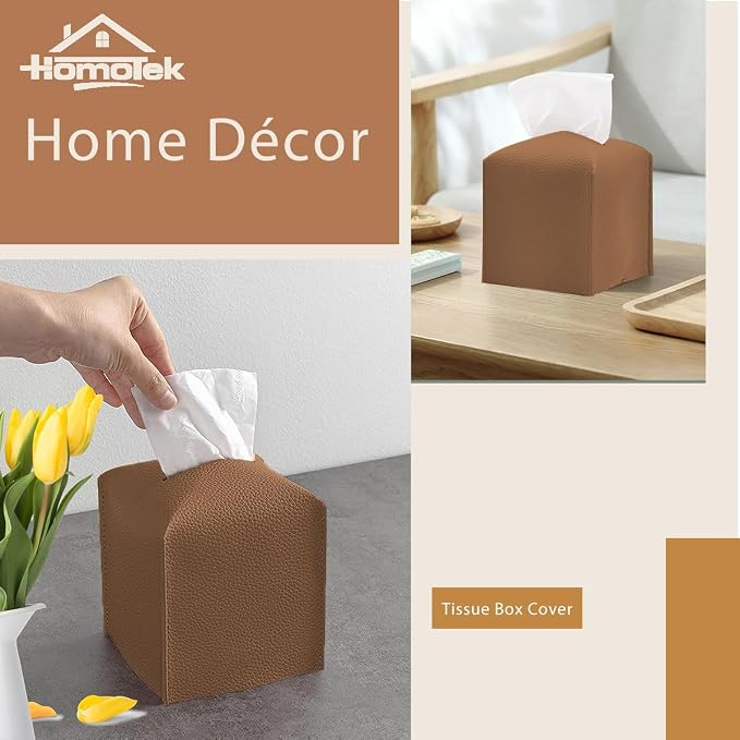 HOMOTEK 2 Pack Tissue Box Cover, Square PU Leather Tissue Holder, Decorative Facial Tissue Cube Paper Organizer Dispenser for Bathroom, Night Stands, Desk, Car 5X5X5'' - Dark Gray, Pebble Grain - Image 4