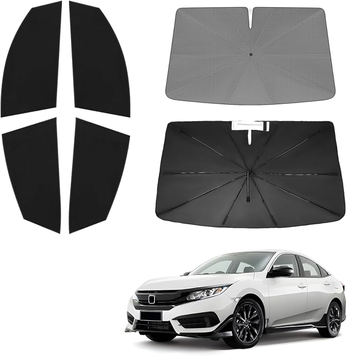 KUST Windshield Sun Shade Umbrella for Honda Civic 2016 2017 2018 2019 2020 2021 Rear Window Shades 100% UV Protection and Blackout Privacy 5PCS Car Window Covers Accessories by KUST