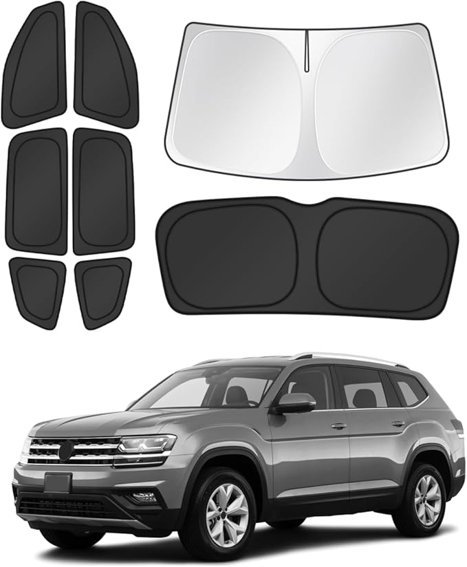 Canvcle Window Shades for 2018-2025 2026 Volkswagen VW Atlas Accessories Windshield Sun Shade Side Rear Window Cover Sunshade Sun Shield Privacy Protection for Camping Keep Vehicle Cool Black 8PCS by Canvcle