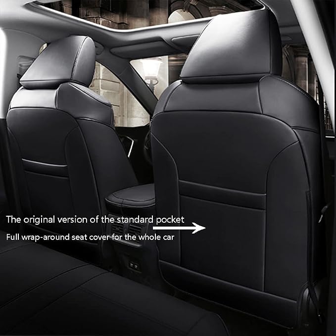 CocheFamilia Custom Fit RAV4 Hybrid Car Seat Covers for Select Toyota RAV4 Hybrid (Not for 2019-2025 Hybrid/Prime SE,XSE) 2019 2020 2021 2022 2023 2024 2025 - Full Set,Leather (Black) - Image 2