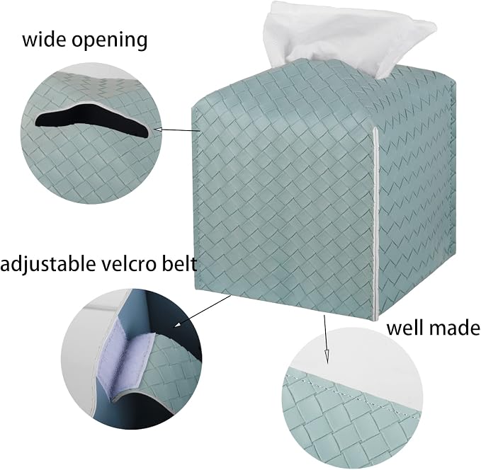 Tissue Box Cover Square Leather Facial Paper Holder, PowderBlue | PU Leather，Easy to Fill, Easy Clean, Decorative Cube Tissue Box Holder for Office, Bathroom,Kitchen, Living room, Guest room - Image 5