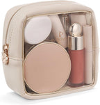 Clear Makeup Bag,Easy to Find Mini Makeup Bag for Purse,Travel Makeup Bag for Car, Compact Cosmetic Pouch for Daily Essentials,Beige by Pocmimut