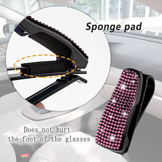 Set of 2 Bling Rhinestone Car Sun Visor Glasses Holders with Anti-Scratch Sponge,Car Decoration for Women Girls,Ticket Card Clip Visor Organizer,Universal Rhinestone Auto Accessories (Pink) - Image 6