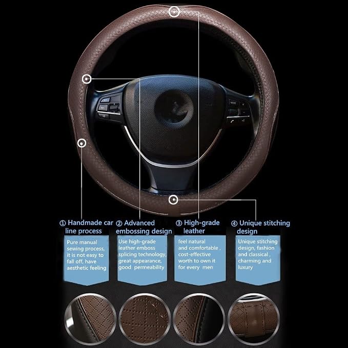 Gomass Car Steering Wheel Cover, Anti-Slip, Safety, Soft, Breathable, Heavy Duty, Thick, Full Surround, Sports Style (Black Brown) - Image 6