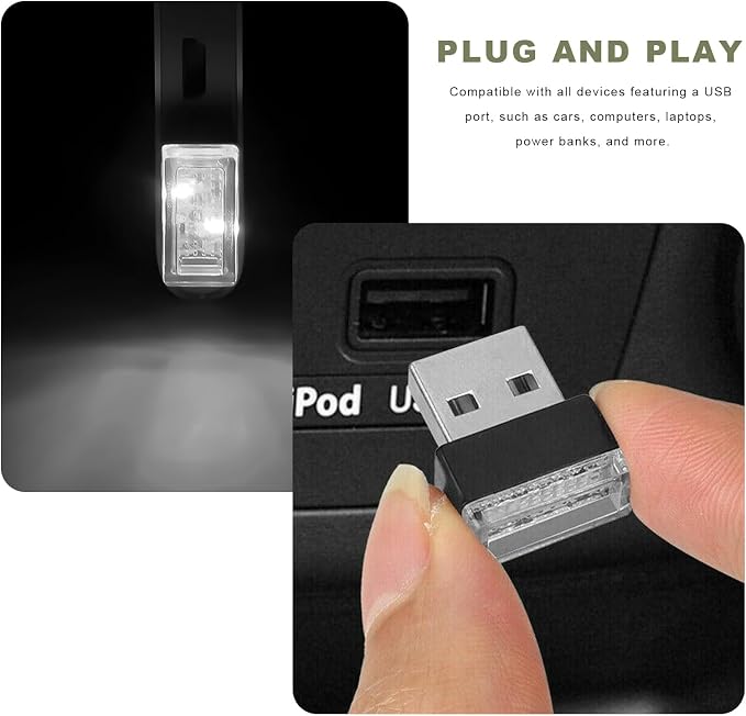 4 PCS USB LED Car Interior Atmosphere Lamp, Mini Night Light Plug-In Trunk Ambient Lighting Kit, Portable USB Interface LED Lamp Interior Decoration for Vehicle Home Office (6 PCS) - Image 6