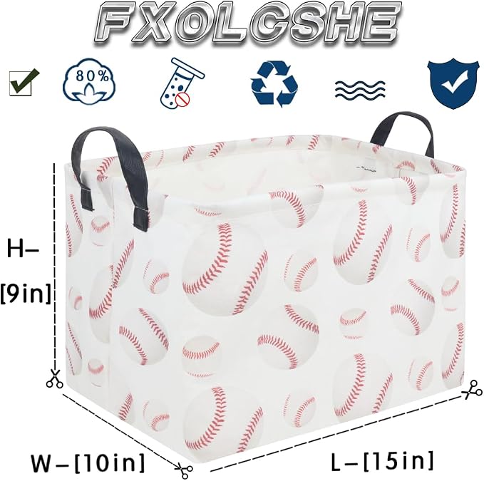 FXOLCSHE Easter baseball basket,Kids Storage Basket,Boys baseball hamper,Waterproof foldable laundry basket,baby Room Decor(Baseballs) - Image 7