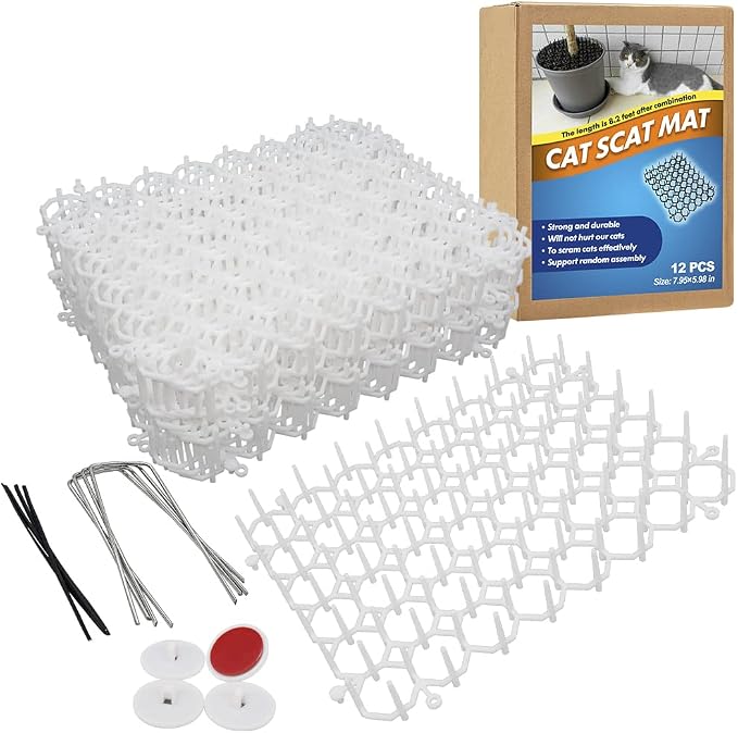Ley's 12 Pack Cat Deterrent Mat, 6 x 8 in Scat Mat with Spikes, Keep Cats Away from Plants, Indoor Furniture & Outdoor Garden Fence – Pet Repellent Barrier by Ley%27s
