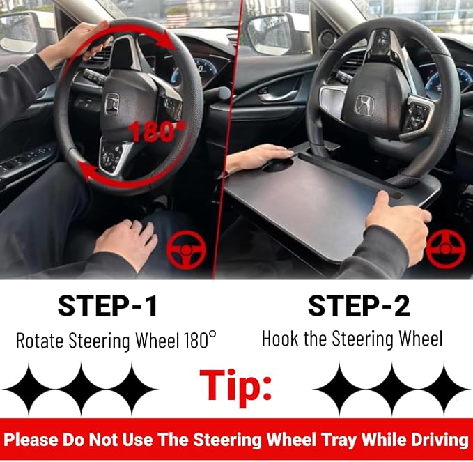 2 In 1 Steering Wheel Desk, Seat Gap Filler Organizer Universal | 14.5*11 Inch Steering Wheel Tray Table & Seat Gap Filler Organizer Car Food Trays With Drinks Holder, Car Desk For Laptop - Image 6