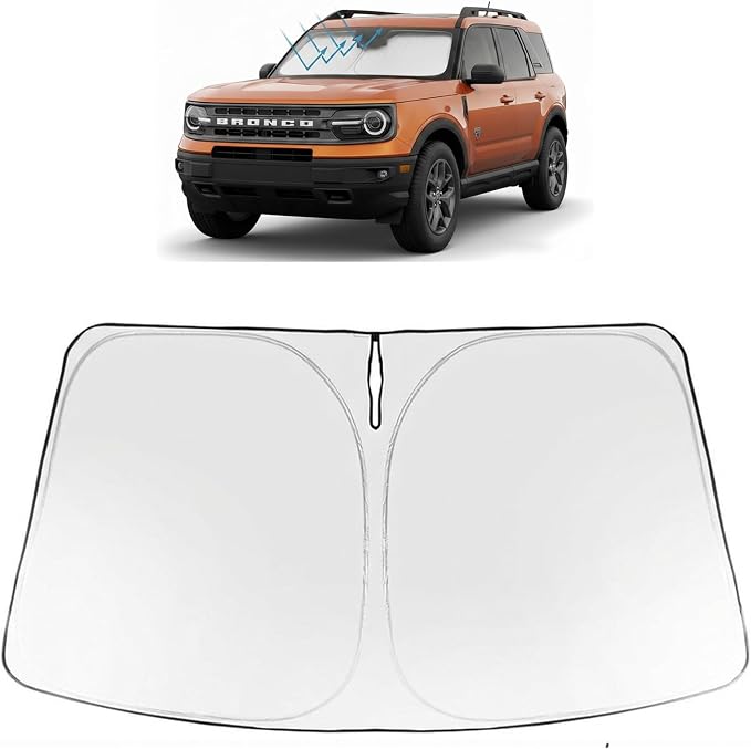 Proadsy Custom Fit Car Windshield Sun Shade for 2021-2026 Ford Bronco Sport | 240T Heat Shield, Drops Temp 54°F, Blocks 99% UV, Prevents Dashboard Cracking, Summer Parking & Beach Trips, Easy Twist-Fold by Proadsy