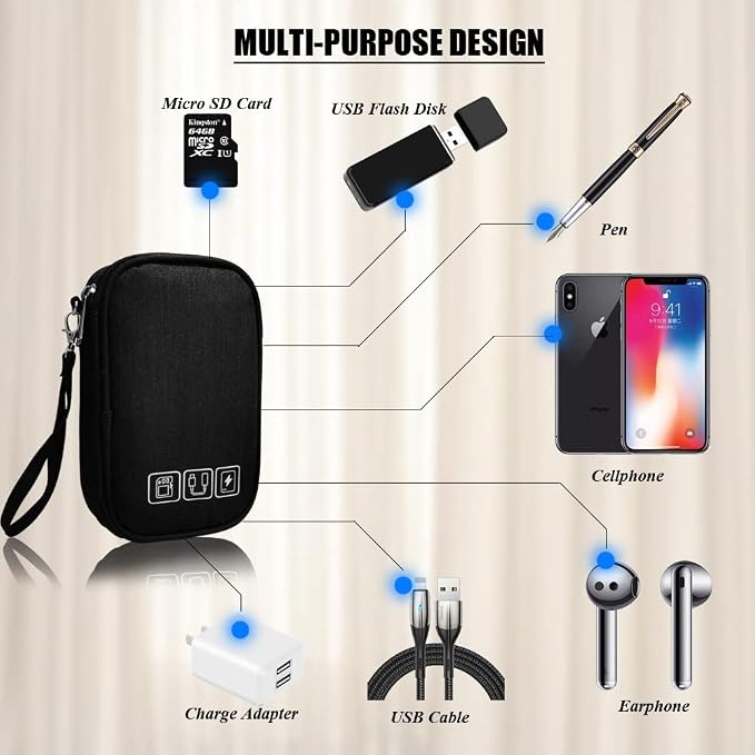Electronic Organizer Bag Cable Organizer Travel Cord Organizer Case Pouch Portable Carrying Case for Charger Hard Drive Earphone USB SD Card (Black) - Image 6