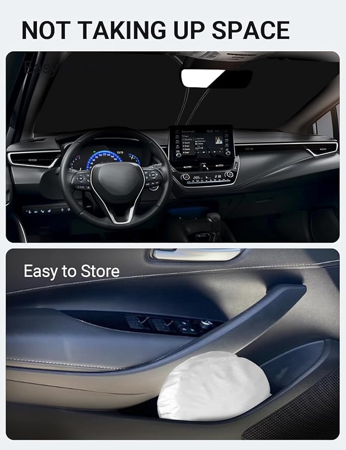 Proadsy Custom Fit Car Windshield Sun Shade for 2014-2019 Toyota Corolla | 240T Heat Shield, Drops Temp 54°F, Blocks 99% UV, Prevents Dashboard Cracking, Summer Parking & Beach Trips, Easy Twist-Fold - Image 9