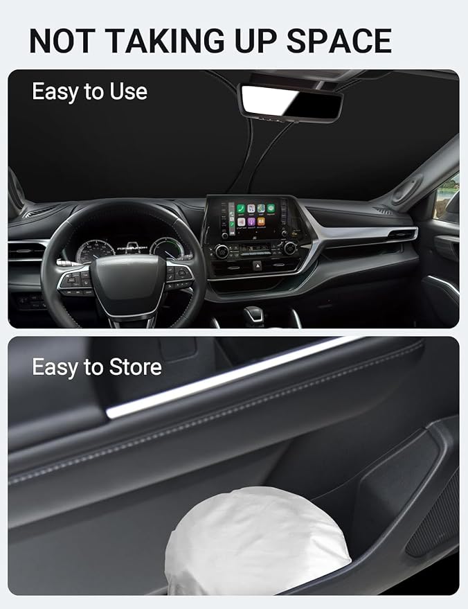 Proadsy Custom Fit Car Windshield Sun Shade for 2020-2026 Toyota Highlander | 240T Heat Shield, Drops Temp 54°F, Blocks 99% UV, Prevents Dashboard Cracking, Summer Parking & Beach Trips, Easy Twist-Fold - Image 9