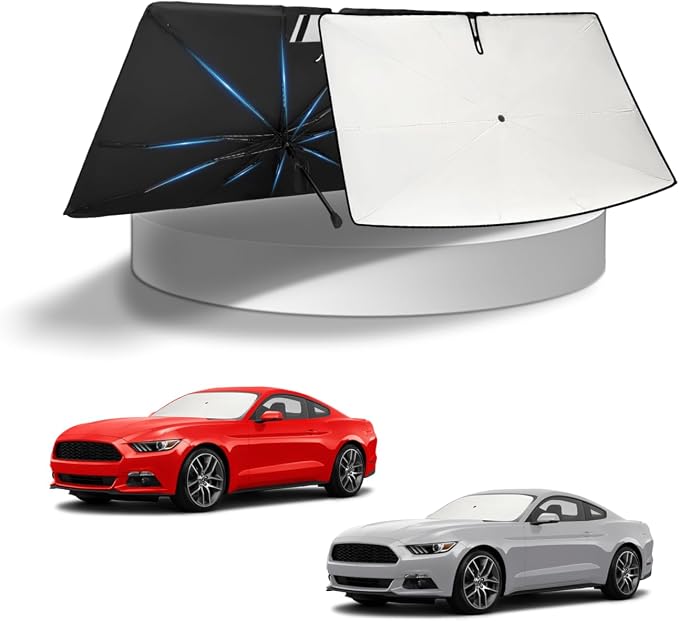 KUST Sun Shade Umbrella for 2015-2025 2026 Ford Mustang | Custom Fit Windshield Sunshade | Foldable Sunshade with Bendable Handle | Blocks Heat & UV Scratch Resistant Keep Car Cool Sunshield by KUST