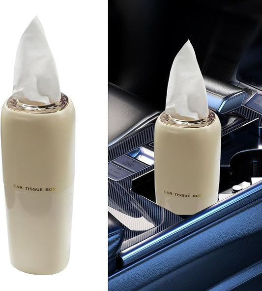 YoRise Car Tissue Holder, Waterproof Plastic Auto Facial Tissues Cylinder Box, Portable Paper Towel Tube Container for Travel, Vehicle Napkin Organizer for Car Cup Holder, Home, Office (Beige) by Unknown