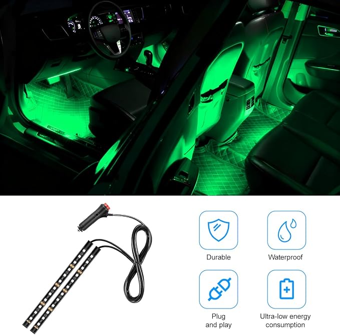 Car LED Strip Light, 12V 24 LED Vehicle Under Dash Neon Ambient Night Decor Lamp with Cigarette Lighter Plug, Automotive Interior Lighting Accessories, Universal for SUV Truck Sedan (Green) - Image 5
