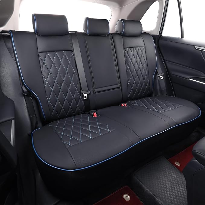 EKR Corolla Seat Cover Custom Fit for Toyota Corolla 2020 2021 2022 XLE,Leather Car Seat Cover Full Set-Faux Leather(Black with Blue Trim) - Image 4