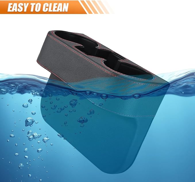 Car Cup Holder, PU Leather Auto Seat Gap Filler Organizer (Black) | Multifunctional Vehicle Cup Drink Holder, Front Console Storage Box for Coin Cellphone Sunglasses, Universal Car Accessories - Image 4